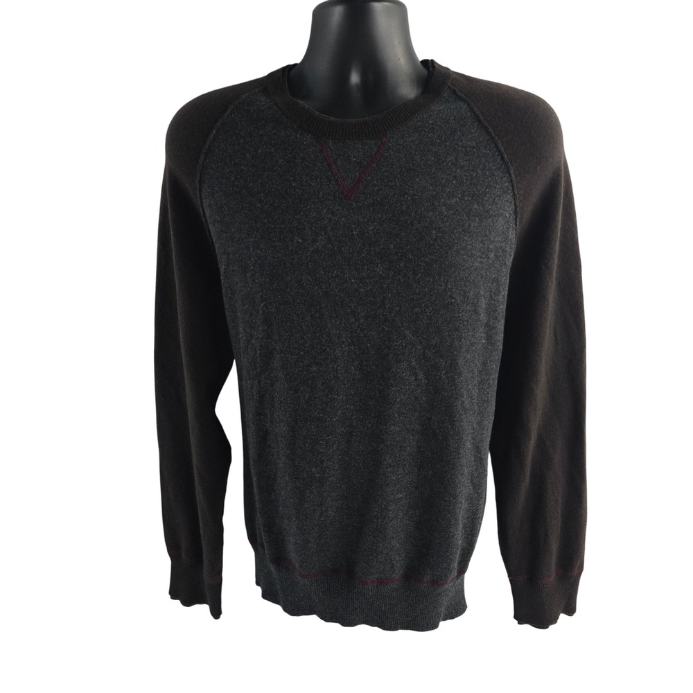 Banana Republic Lambswool Cashmere Sweater Mens XL Crew Neck‎ Gray Brown Raglan